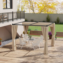 Outsunny 3 X 3(M) Pergola With Retractable Roof And Curtains, Beige - thumbnail 1