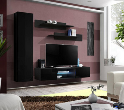 "Arte Fly R1 210Cm Black Gloss Media Unit - Compact Led Feature Wall For Tvs Up To 60""" - image 1