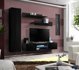 "Arte Fly R1 210Cm Black Gloss Media Unit - Compact Led Feature Wall For Tvs Up To 60"""