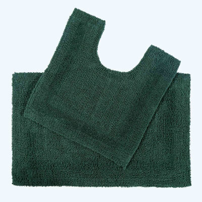 Homescapes Luxury Reversible Cotton Bath Mat Set - Forest Green - image 1