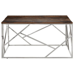 Berkfield Coffee Table Silver Stainless Steel And Solid Wood Sleeper - thumbnail 2