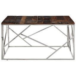 Berkfield Coffee Table Silver Stainless Steel And Solid Wood Sleeper - thumbnail 3