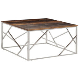 Berkfield Coffee Table Silver Stainless Steel And Solid Wood Sleeper