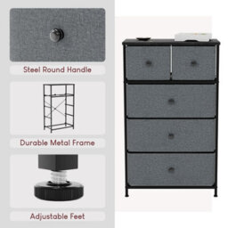 Lassic Vida Designs Chorley 5 Drawer Fabric Ukfr Chest Of Drawers, Grey & Black - thumbnail 9