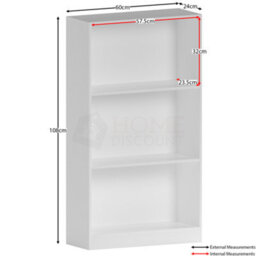 Lassic Vida Designs Cambridge White 3 Tier Medium Bookcase Freestanding Shelving Unit (H)1080mm (W)600mm (D)240mm - thumbnail 2