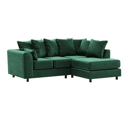 Furnishings For Less UK Brooklyn Plush Velvet 3 To 4 Seater L Shaped Corner Sofa Foam Green Right Hand Facing - image 1