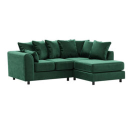 Furnishings For Less UK Brooklyn Plush Velvet 3 To 4 Seater L Shaped Corner Sofa Foam Green Right Hand Facing