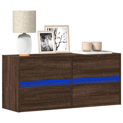 Berkfield Tv Wall Cabinet With Led Lights Brown Oak 100X31X45 Cm - image 1