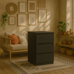 Wyld Haus Budapest Matt Black Wooden Bedside Table 3 Drawers - thumbnail 1