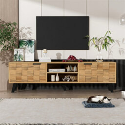 Abrihome 160.5 X 35.5 X 45 Cm, Modern Tv Cabinet With 2 Doors And 2 Open Shelves (Color May Vary Slightly Depending On Lighting)