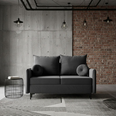 Leon Small Mdf Sofa Bed With Dl Fold Out Bonell Springs Metal Legs Storage Living Room 145X94X101Cm Dark Grey - image 1