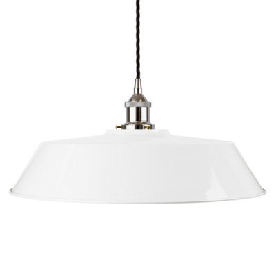White Large Chancery Painted Dome Pendant Light With Nickel Lamp Holder And Black Twisted Cable - Se Home - image 1