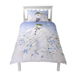 The Snowman Winter Sun Christmas Reversible Duvet Cover Set White/blue (Single) - thumbnail 1