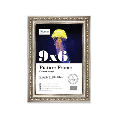 9X6 Silver Ornate Picture Frame (22.9 X 15.2Cm) Poster, Photo, Artwork, Gallery Wall Or Print - image 1