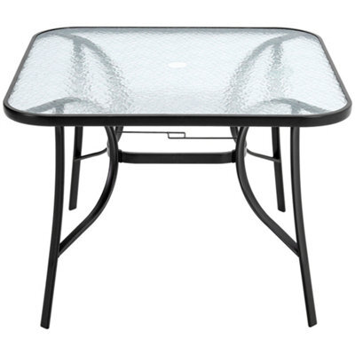 Living And Home Black Square Tempered Glass Tabletop Metal Outdoor Garden Coffee Table With Parasol Hole 105 Cm - image 1