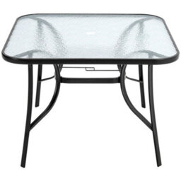 Living And Home Black Square Tempered Glass Tabletop Metal Outdoor Garden Coffee Table With Parasol Hole 105 Cm - thumbnail 1