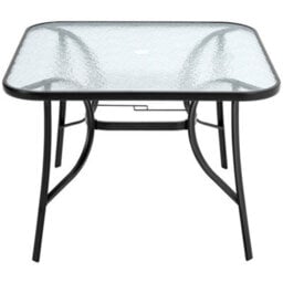 Living And Home Black Square Tempered Glass Tabletop Metal Outdoor Garden Coffee Table With Parasol Hole 105 Cm - thumbnail 6