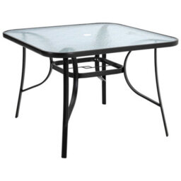 Living And Home Black Square Tempered Glass Tabletop Metal Outdoor Garden Coffee Table With Parasol Hole 105 Cm - thumbnail 7