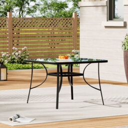 Living And Home Black Square Tempered Glass Tabletop Metal Outdoor Garden Coffee Table With Parasol Hole 105 Cm - thumbnail 2