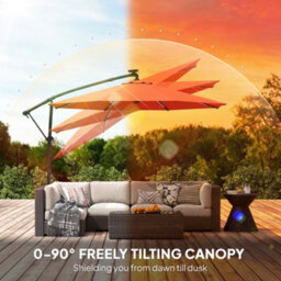 Outsunny 3 M Garden Cantilever Parasol With Solar Light, Rotation, Orange - thumbnail 6