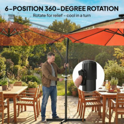 Outsunny 3 M Garden Cantilever Parasol With Solar Light, Rotation, Orange - thumbnail 7