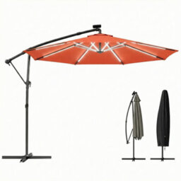 Outsunny 3 M Garden Cantilever Parasol With Solar Light, Rotation, Orange - thumbnail 2