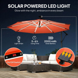 Outsunny 3 M Garden Cantilever Parasol With Solar Light, Rotation, Orange - thumbnail 4