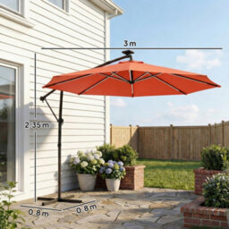 Outsunny 3 M Garden Cantilever Parasol With Solar Light, Rotation, Orange - thumbnail 3