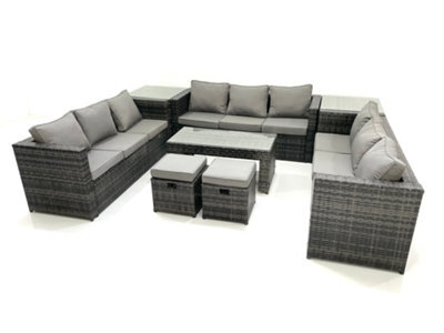 Fimous Outdoor Garden Furniture Set 11 Seater Rattan Sofa Set With Coffee Table 2 Small Footstools 2 Side Tables Dark Grey Mixed - image 1