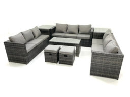 Fimous Outdoor Garden Furniture Set 11 Seater Rattan Sofa Set With Coffee Table 2 Small Footstools 2 Side Tables Dark Grey Mixed - thumbnail 1