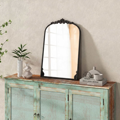 Costway Antiqued Gold Wall Mirror 90 Cm X 61 Cm Dramatic Arched Mirror With Baroque Ornate Frame - image 1