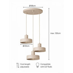 Luminosa Lighting Luminosa Velyo Cluster Pendant Ceiling Light Beige 3X E27 - thumbnail 5