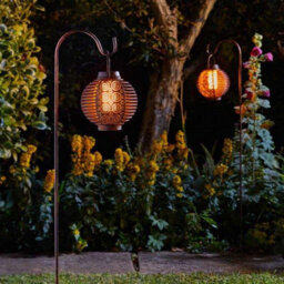 2 X Smart Garden Solar Forli Flaming Lantern Led Light Silhouette Shepherds Hook - thumbnail 2