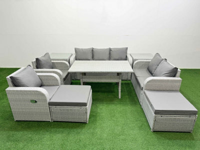 Fimous Pe Rattan Garden Furniture Set Reclining Chair Sofa Double Love Seat 2 Seater Sofa Lounge Set 2 Big Footstool 2 Side Table - image 1