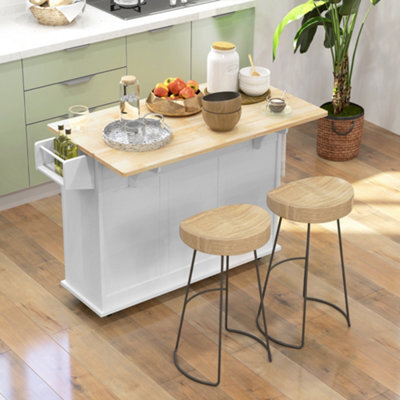 Homcom Kitchen Island On Wheels, Kitchen Cart With Drop Leaf, White - image 1