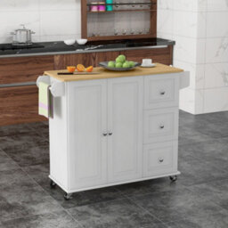 Homcom Kitchen Island On Wheels, Kitchen Cart With Drop Leaf, White - thumbnail 9