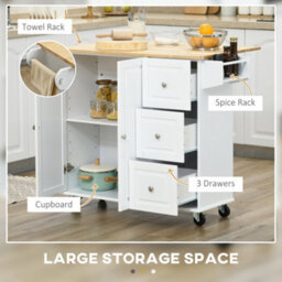 Homcom Kitchen Island On Wheels, Kitchen Cart With Drop Leaf, White - thumbnail 4
