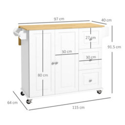 Homcom Kitchen Island On Wheels, Kitchen Cart With Drop Leaf, White - thumbnail 3