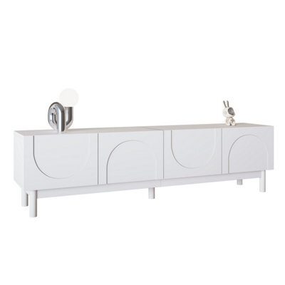 Btm Lowboard, Tv Cabinet With Curved, Wave-Shaped Doors, Shelves, And Tv Stand With Stabilizing Legs - image 1
