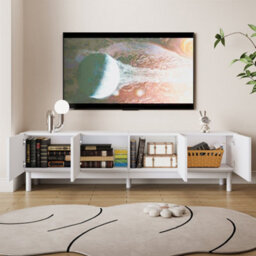 Btm Lowboard, Tv Cabinet With Curved, Wave-Shaped Doors, Shelves, And Tv Stand With Stabilizing Legs - thumbnail 8