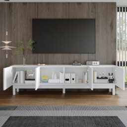 Btm Lowboard, Tv Cabinet With Curved, Wave-Shaped Doors, Shelves, And Tv Stand With Stabilizing Legs - thumbnail 7