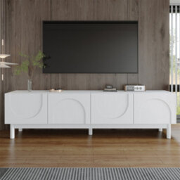 Btm Lowboard, Tv Cabinet With Curved, Wave-Shaped Doors, Shelves, And Tv Stand With Stabilizing Legs - thumbnail 5