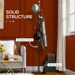 Coat Rack Bamboo Coat Stand With Round Base For Handbags - thumbnail 5