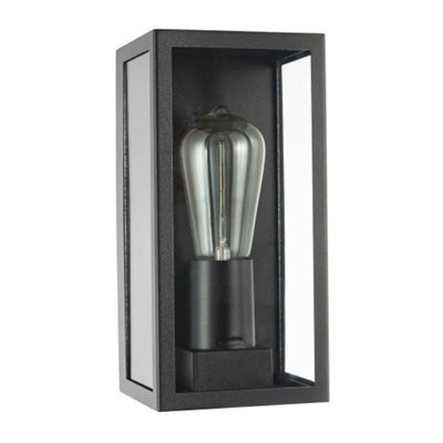 Happy Homewares Modern Rectangular Outdoor Lantern Wall Light In Matte Black With Clear Glass - image 1