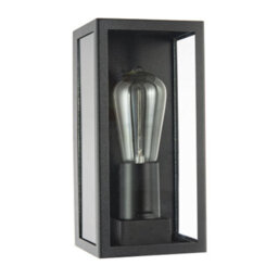 Happy Homewares Modern Rectangular Outdoor Lantern Wall Light In Matte Black With Clear Glass - thumbnail 1