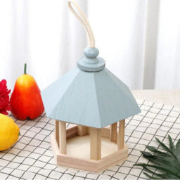 Classic Wooden Feeding Bird House Gazebo Hanging Feeder Station Garden Decor Blue - thumbnail 5