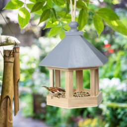 Classic Wooden Feeding Bird House Gazebo Hanging Feeder Station Garden Decor Blue - thumbnail 4