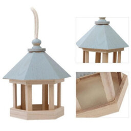 Classic Wooden Feeding Bird House Gazebo Hanging Feeder Station Garden Decor Blue - thumbnail 6