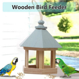 Classic Wooden Feeding Bird House Gazebo Hanging Feeder Station Garden Decor Blue - thumbnail 3