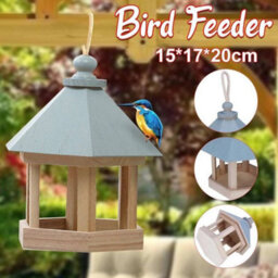 Classic Wooden Feeding Bird House Gazebo Hanging Feeder Station Garden Decor Blue - thumbnail 2